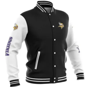 Minnesota Vikings Vintage Bomber Football Team Players Satin Varsity Jacket Black & White