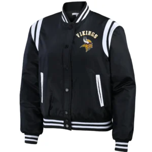 Minnesota Vikings Full Zip 2.0 Logo Black Satin Varsity Jacket