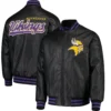 Minnesota Vikings G-III Sports by Carl Banks Black Leather Varsity Jacket - Image 3