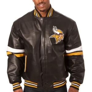 Minnesota Vikings Full Leather Varsity Black Jacket