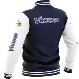Alternative view of Minnesota Vikings Vintage Bomber  Satin Varsity Jacket Casual Button Closure