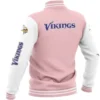 Minnesota Vikings Vintage Bomber Satin Varsity Jacket Pink & White - Image 2