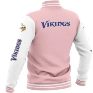 Alternative view of Minnesota Vikings Vintage Bomber Satin Varsity Jacket Pink & White