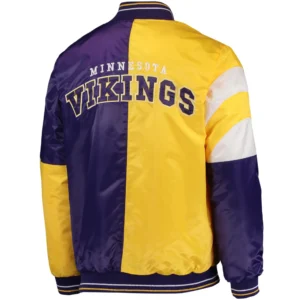 Alternative view of Minnesota Vikings Leader Satin Varsity Jacket Purple & Golden