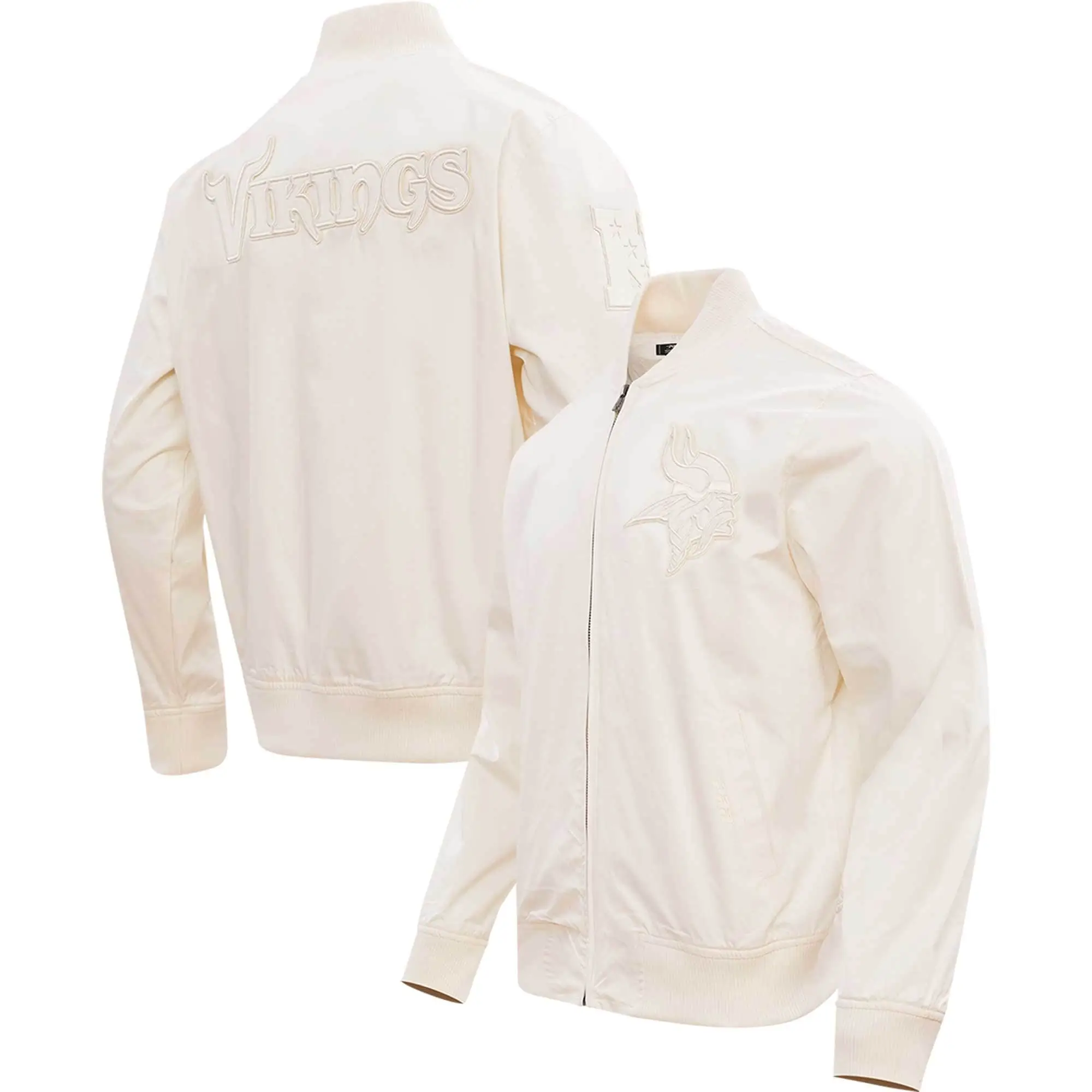 Minnesota Vikings Neutral Satin Varsity Zipper Jacket - Image 3