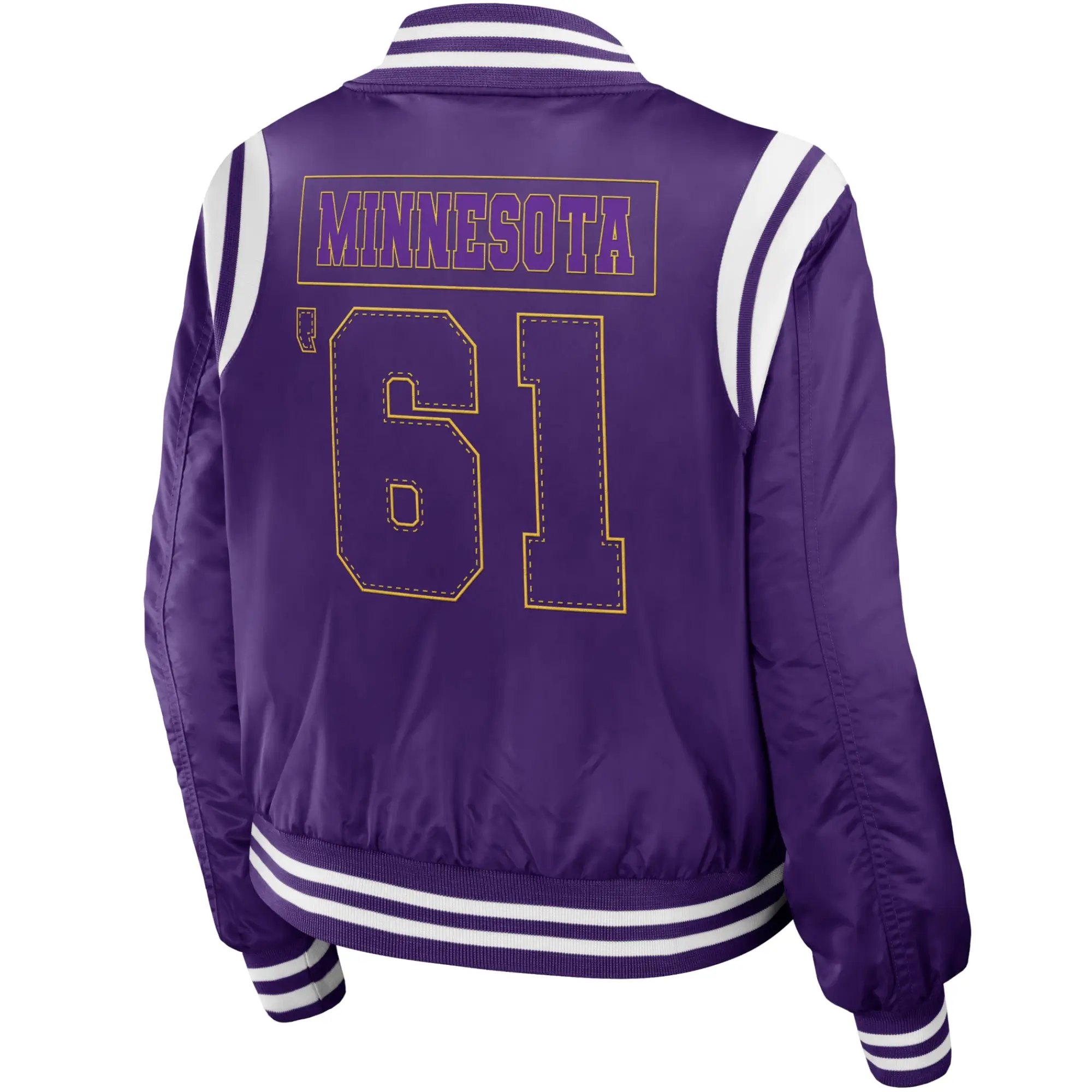 Minnesota Vikings Full Zip Satin Varsity Purple Jacket - Image 2