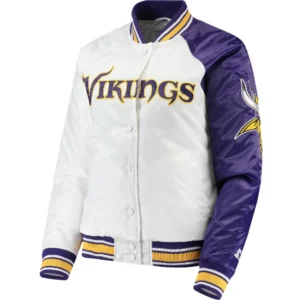 Minnesota Vikings Starter Hometown Satin Varsity White & Purple Jacket