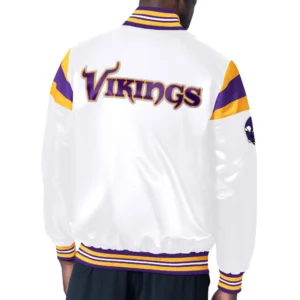 Alternative view of Minnesota Vikings Full-Snap  White Satin Varsity Jacket
