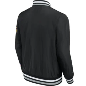 Alternative view of Minnesota Vikings Bomber Snap-Tab Black Satin Varsity Jacket