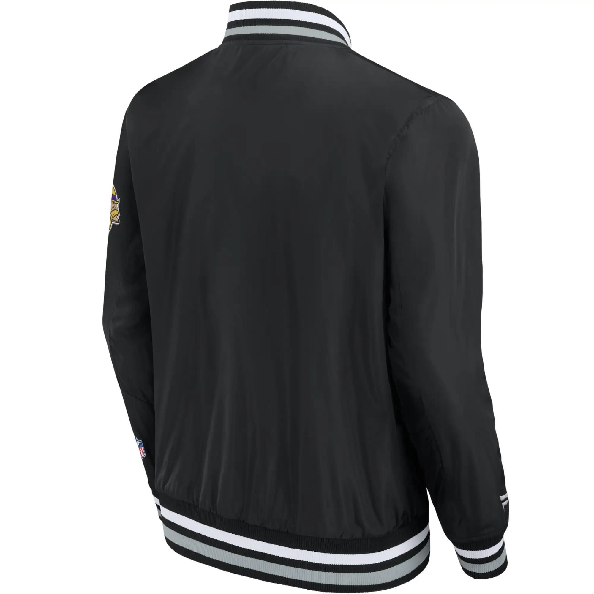 Minnesota Vikings Bomber Snap-Tab Black Satin Varsity Jacket - Image 2