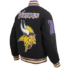 Minnesota Vikings Logo Black Mashup Wool Varsity Jacket - Image 4