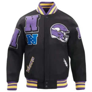 Minnesota Vikings Logo Black Mashup Wool Varsity Jacket