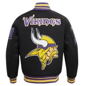 Alternative view of Minnesota Vikings Logo Black Mashup Wool Varsity Jacket
