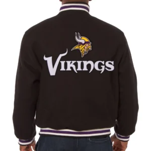 Alternative view of Minnesota Vikings Full Wool One Color Varsity Black Jacket