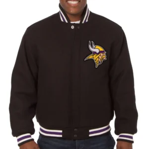 Minnesota Vikings Full Wool One Color Varsity Black Jacket