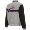 Minnesota Vikings Full Wool Two Tone Varsity Jacket Gray & Black - Image 2