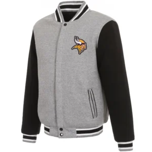Minnesota Vikings Full Wool Two Tone Varsity Jacket Gray & Black