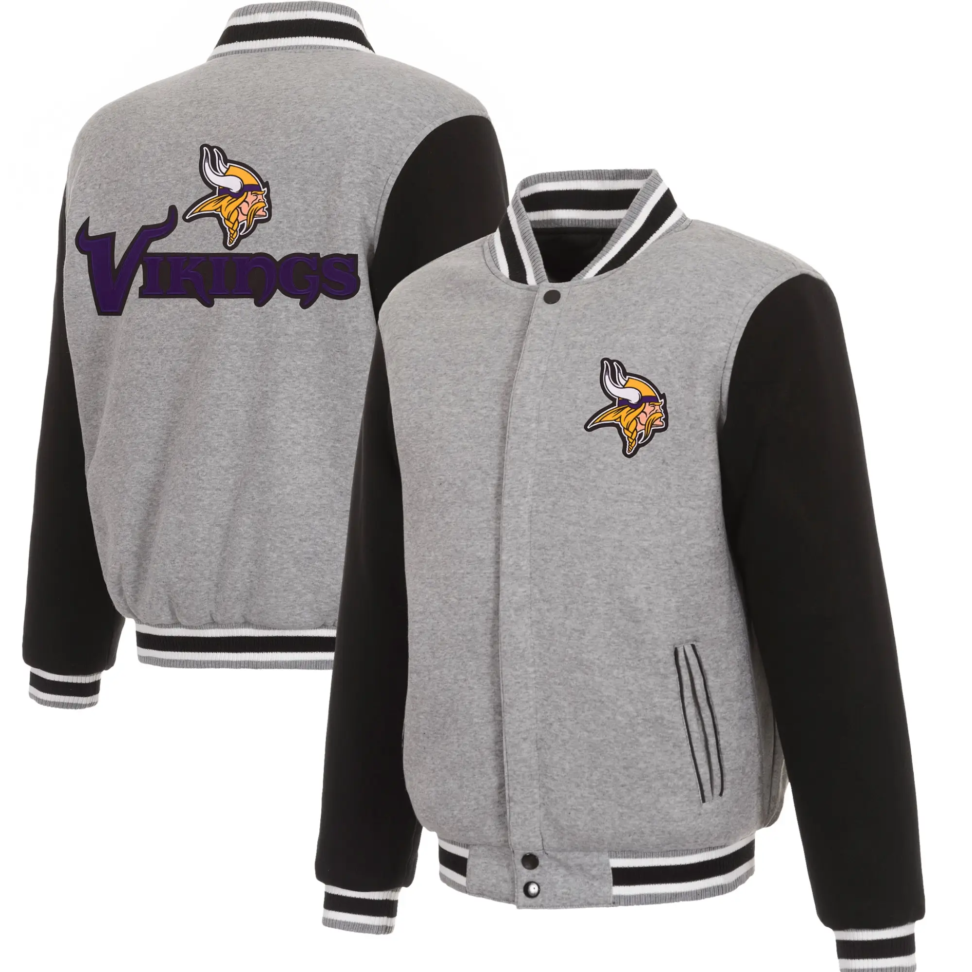 Minnesota Vikings Full Wool Two Tone Varsity Jacket Gray & Black - Image 3