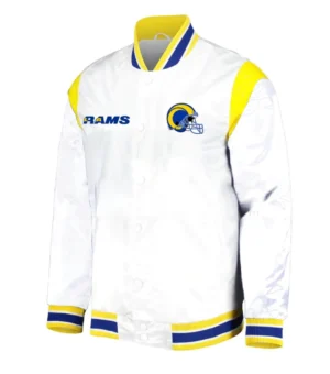 NFL LA Rams Force Play Football Team White Satin Varsity Jacket