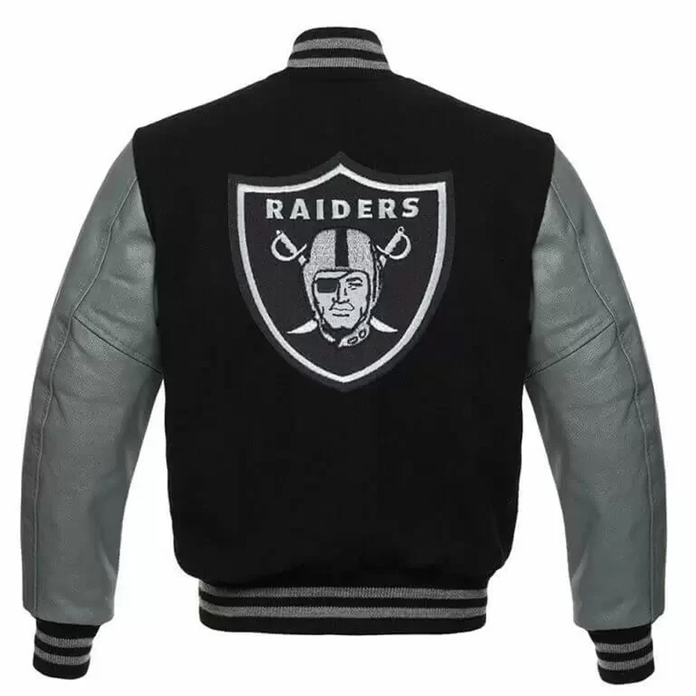 NFL Las Vegas Raiders Letterman Black & Grey Varsity Jacket - Image 2