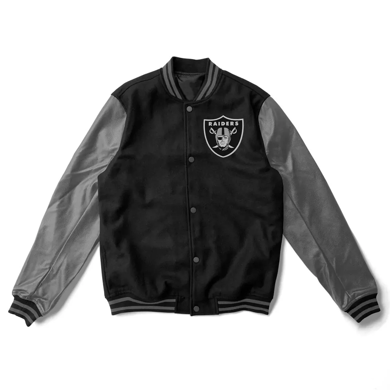 NFL Las Vegas Raiders Letterman Black & Grey Varsity Jacket - Image 3