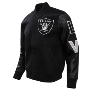 Alternative view of NFL Las Vegas Raiders Triple Black Pro Standard Logo Black Varsity Jacket