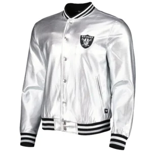 NFL Las Vegas Raiders Metallic Bomber Silver Bomber Jacket