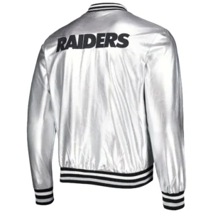 Alternative view of NFL Las Vegas Raiders Metallic Bomber Silver Bomber Jacket