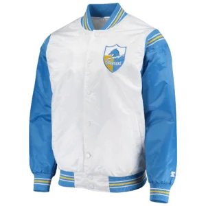 NFL Los Angeles Chargers The Enforcer Satin White/Blue Varsity Jacket