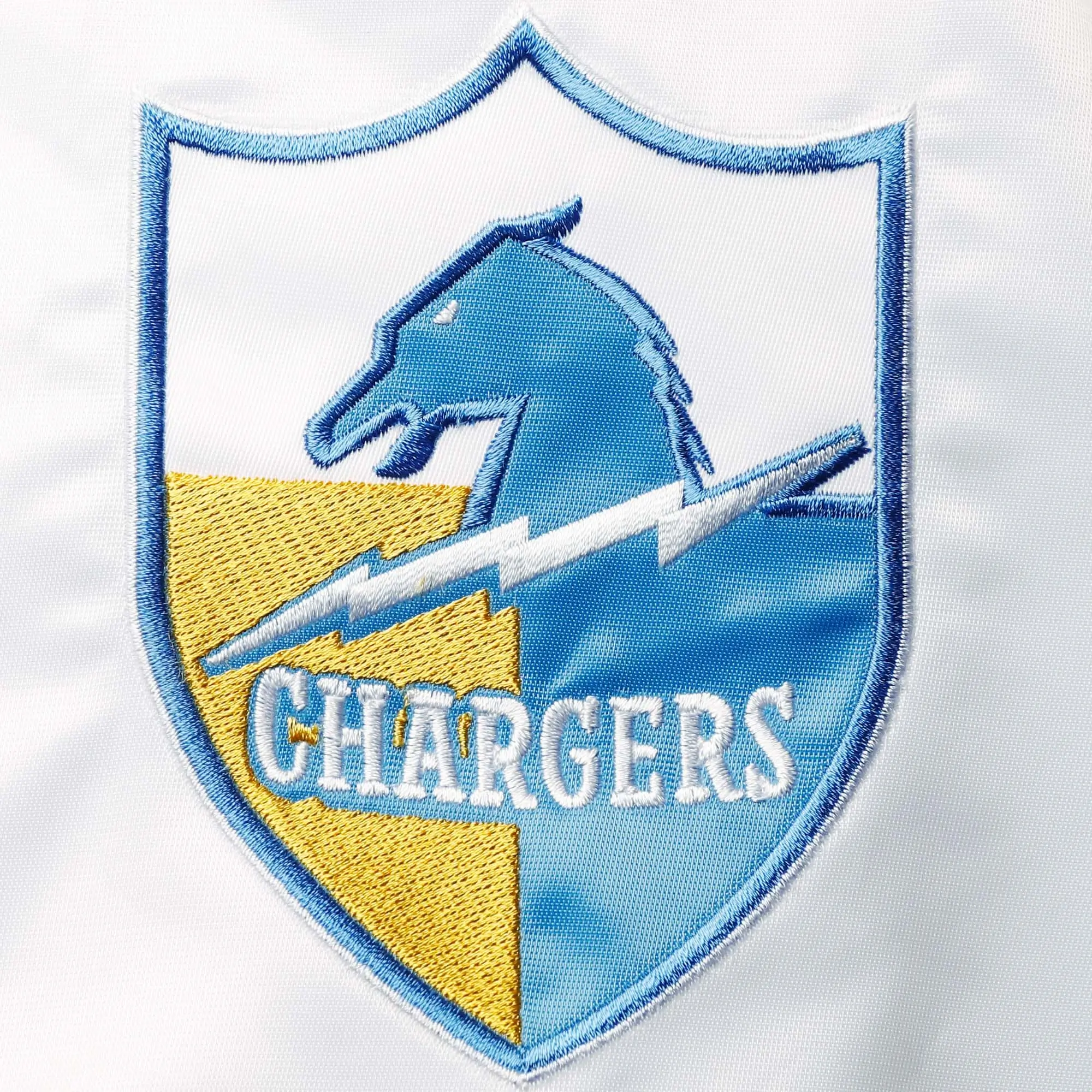 NFL Los Angeles Chargers The Enforcer Satin White/Blue Varsity Jacket - Image 3