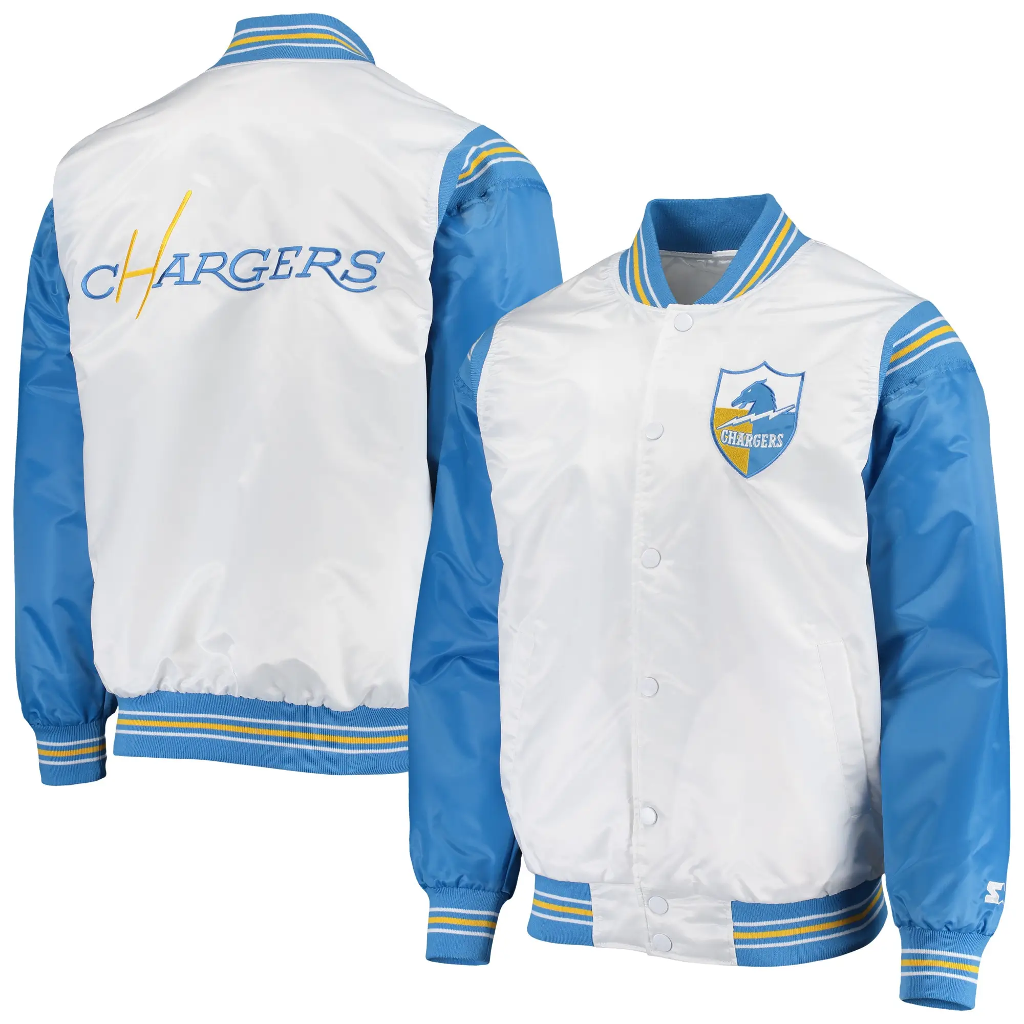 NFL Los Angeles Chargers The Enforcer Satin White/Blue Varsity Jacket - Image 5