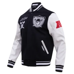 Alternative view of NFL Las Vegas Raiders Pro Standard Logo Classic Black & White Varsity Jacket