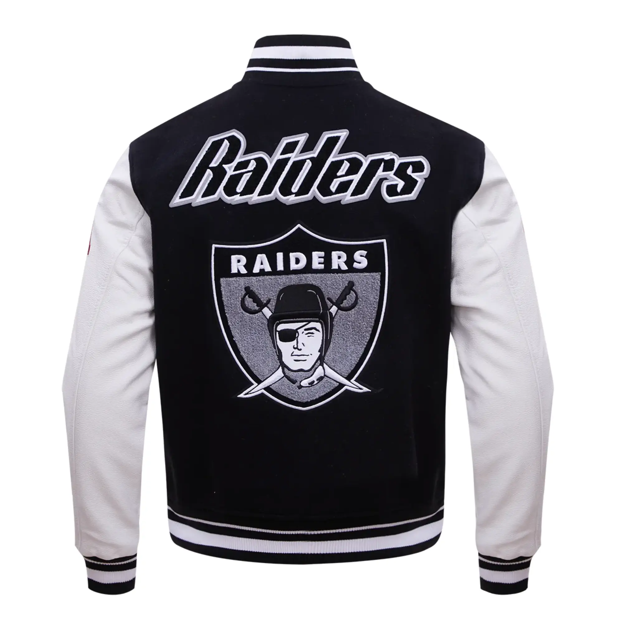 NFL Las Vegas Raiders Pro Standard Logo Classic Black & White Varsity Jacket - Image 3