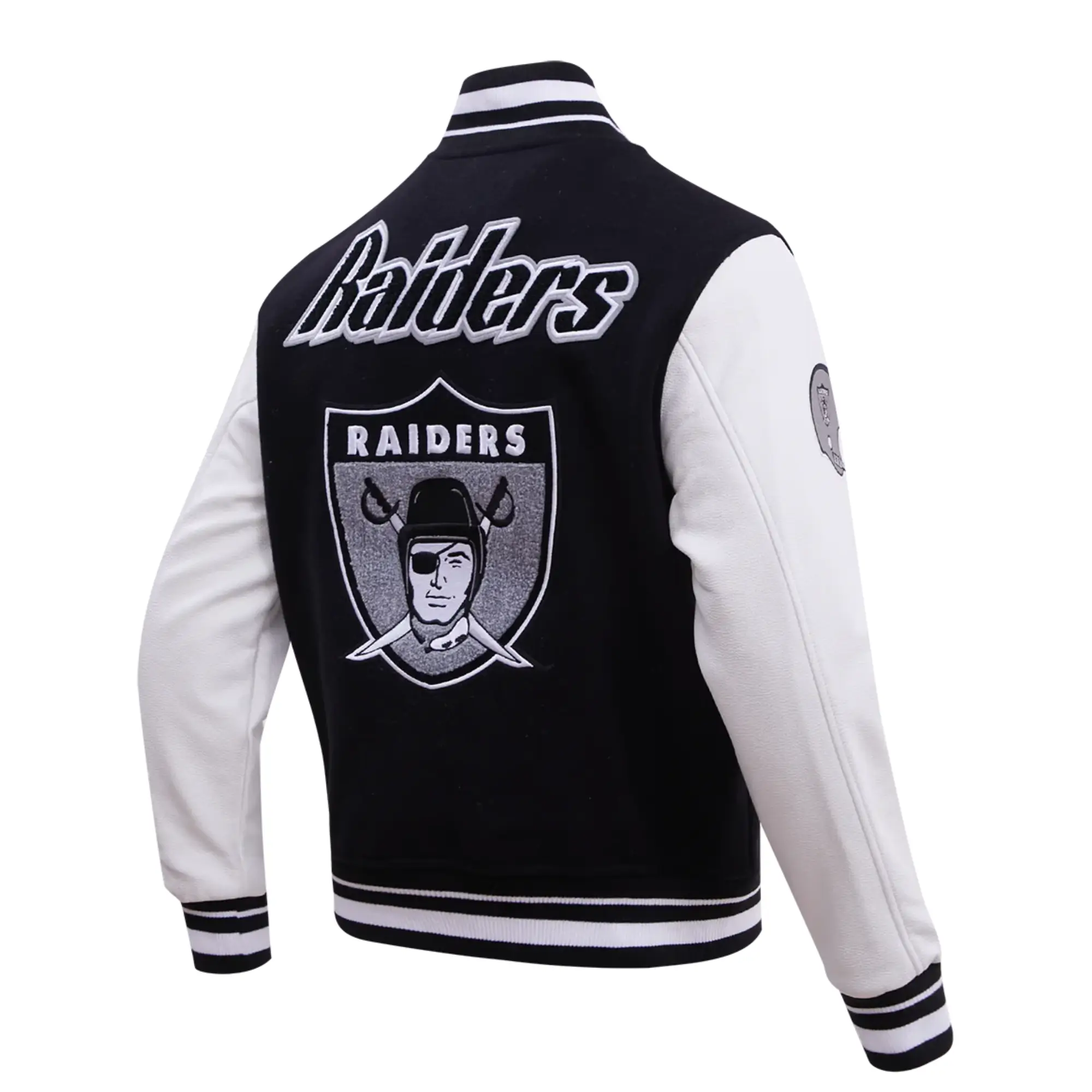 NFL Las Vegas Raiders Pro Standard Logo Classic Black & White Varsity Jacket - Image 4
