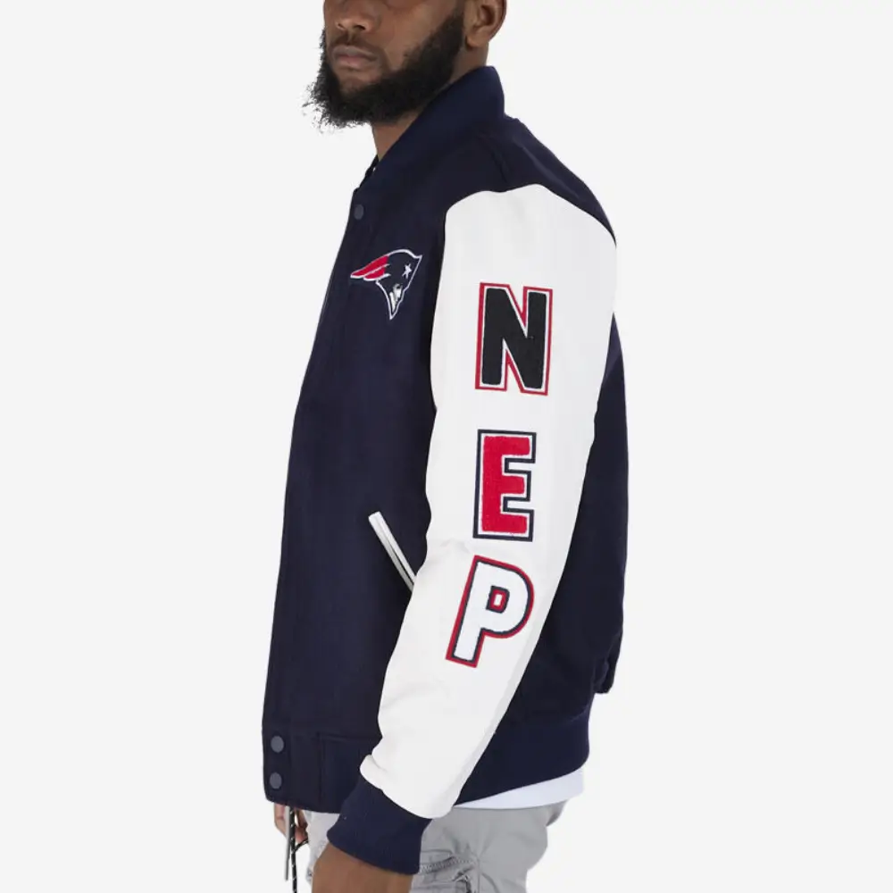 New England Patriots Classic Football Players Wool & Leather Varsity Jacket - Image 4