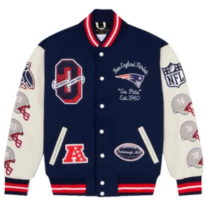 New England Patriots Full-Snap OVO Wool & Leather Varsity Jacket