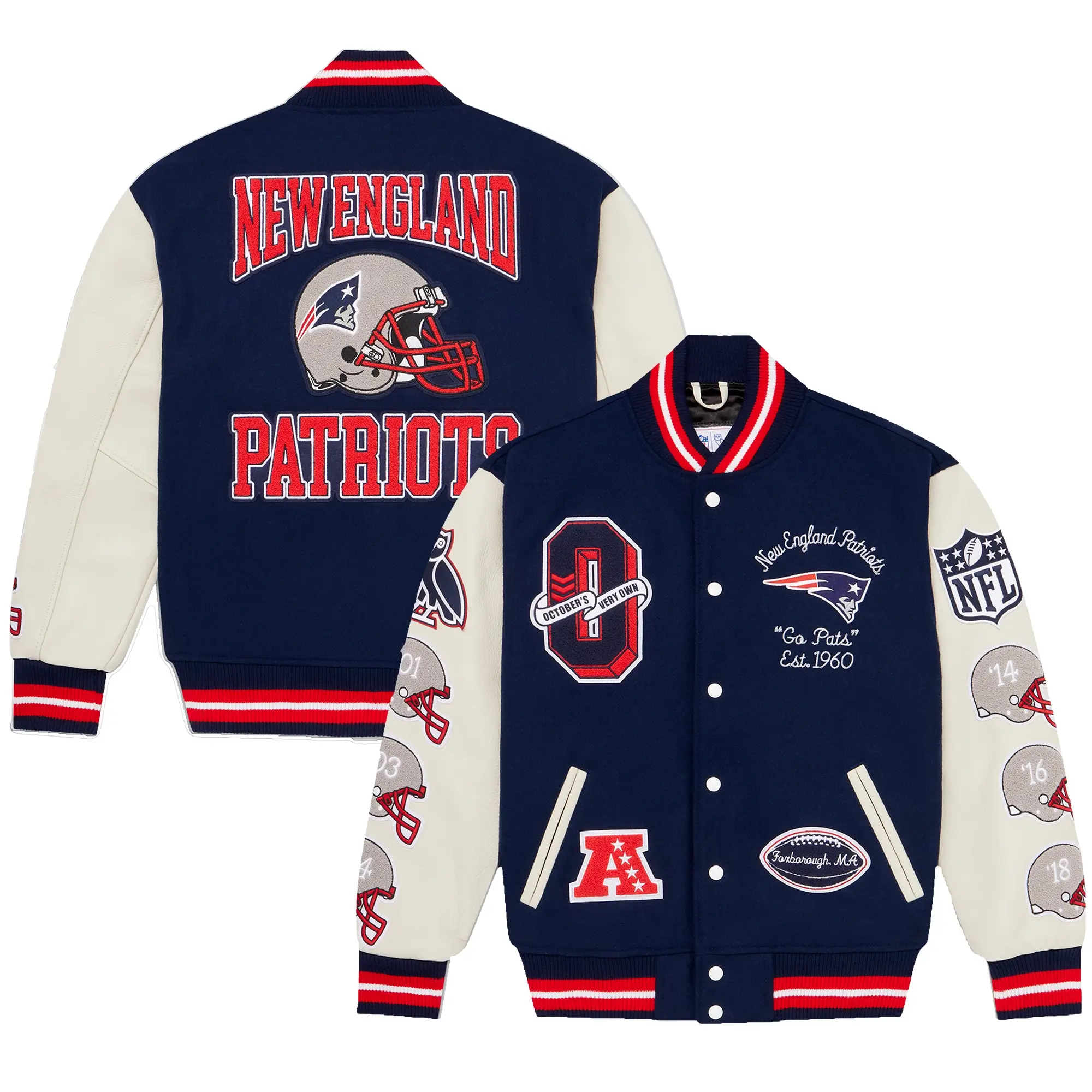 New England Patriots Full-Snap OVO Wool & Leather Varsity Jacket - Image 3