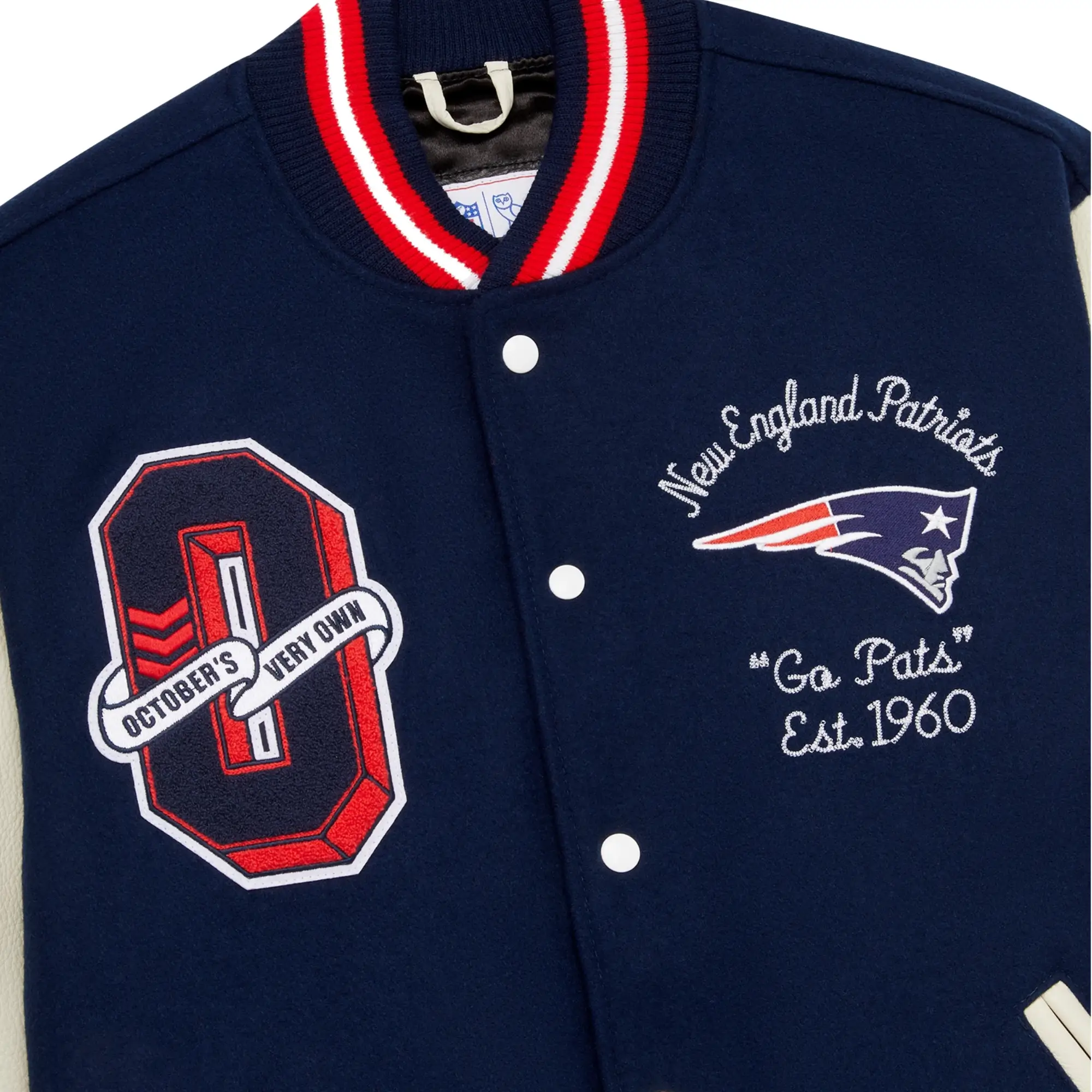 New England Patriots Full-Snap OVO Wool & Leather Varsity Jacket - Image 4