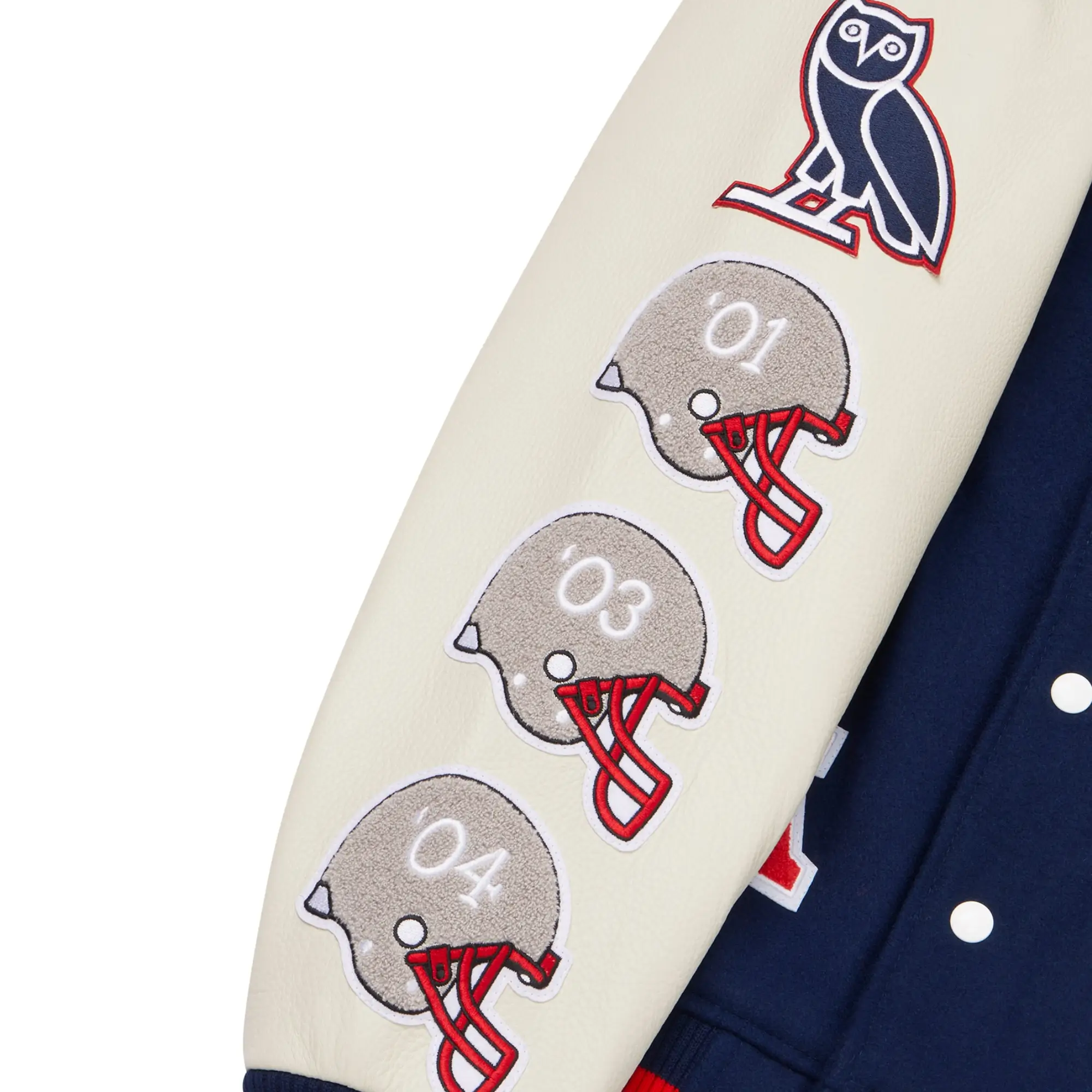 New England Patriots Full-Snap OVO Wool & Leather Varsity Jacket - Image 5