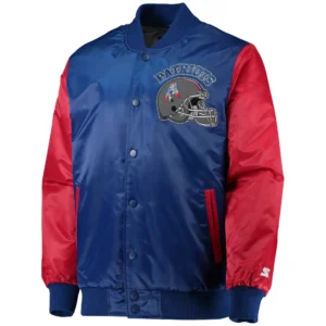 New England Patriots Locker Room Throwback Satin Varsity Jacket Button Closure