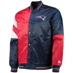 New England Patriots Leader Satin Varsity Jacket Navy & Red