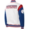 New England Patriots Pitch Satin Varsity Jacket White & Blue - Image 2