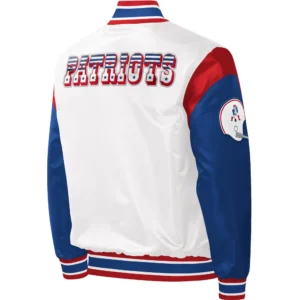 Alternative view of New England Patriots Pitch Satin Varsity Jacket White & Blue