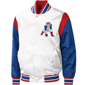 New England Patriots Pitch Satin Varsity Jacket White & Blue