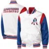 New England Patriots Pitch Satin Varsity Jacket White & Blue - Image 3