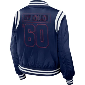 Alternative view of New England Patriots Full Zip Navy Satin Varsity Jacket