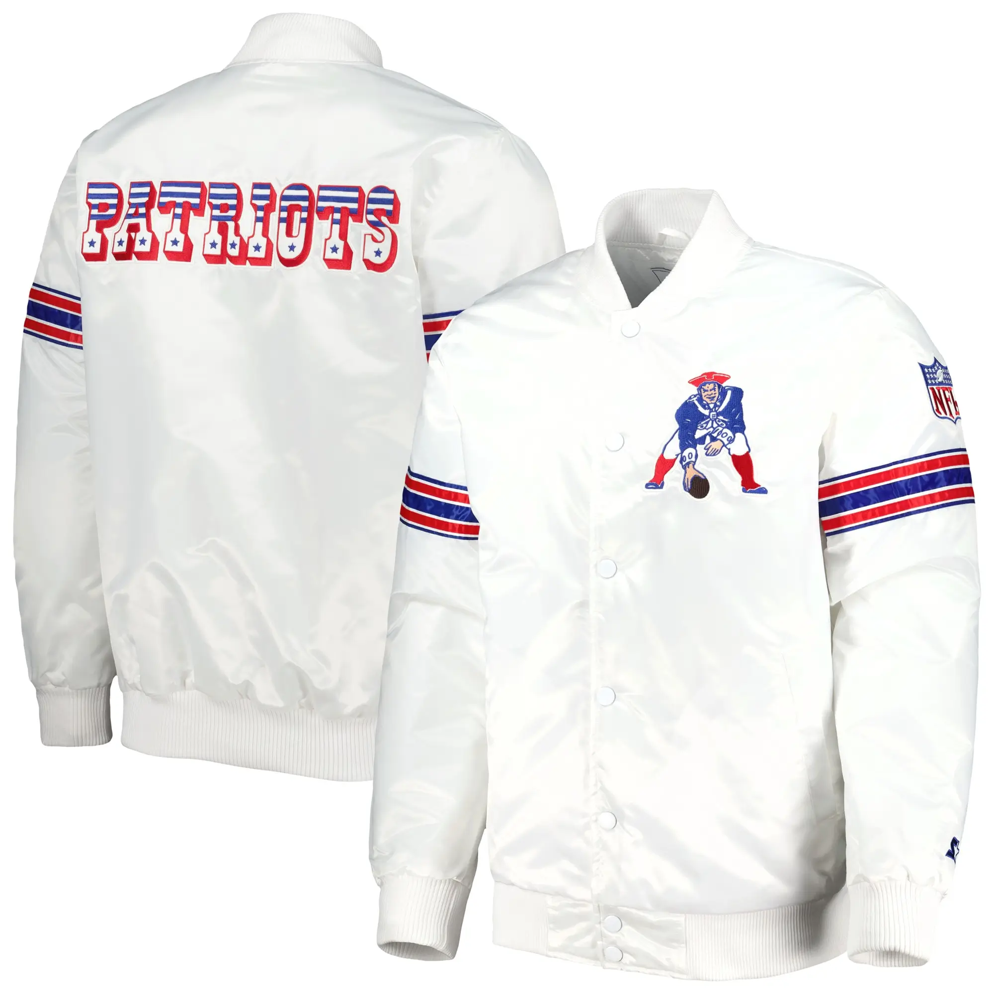 New England Patriots The Power Forward Team Players Satin Varsity Jacket - Image 3