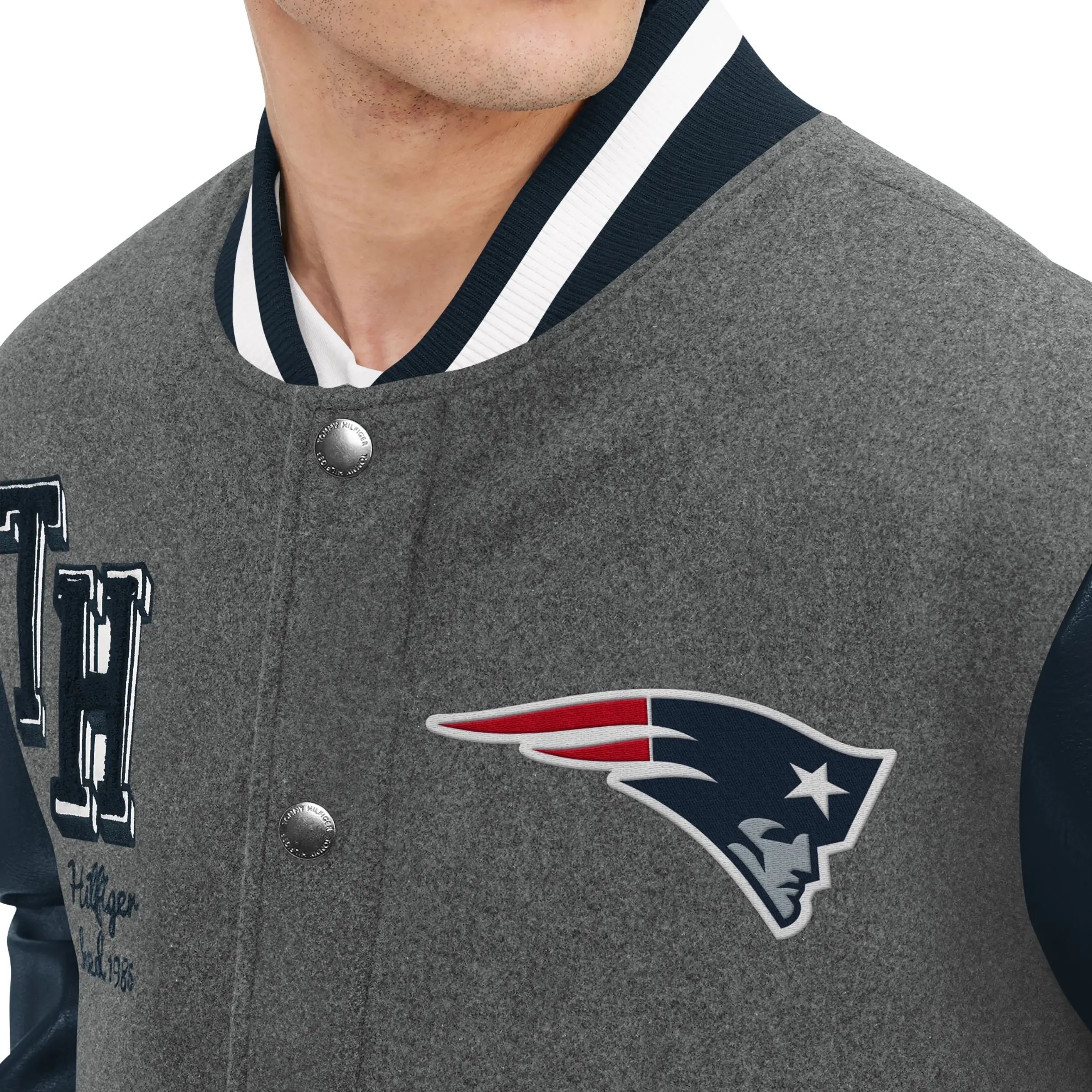 New England Patriots Heather Gunner Full-Snap Tommy Hilfiger Varsity Jacket - Image 3