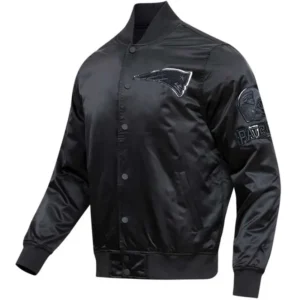 New England Patriots Triple Black Satin Varsity Jacket