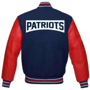 Alternative view of New England Patriots Letterman Wool & Leather Varsity Jacket Blue & Red